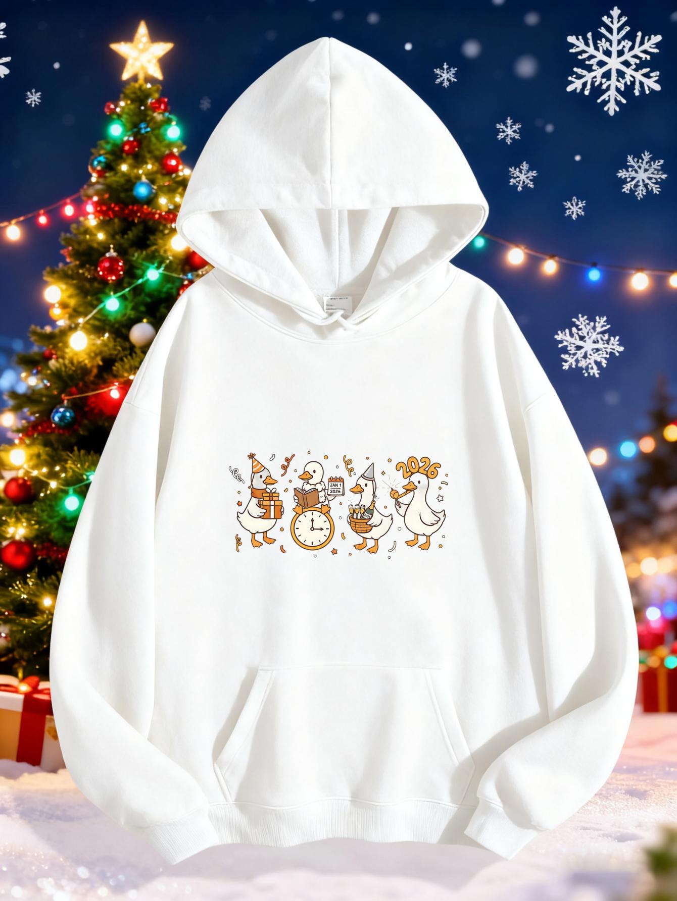Women's Graphic Hoodie Caramel Brown Gingerbread Cookies Holding Clock Surrounded By Sparkling Holiday Decorations Cookie