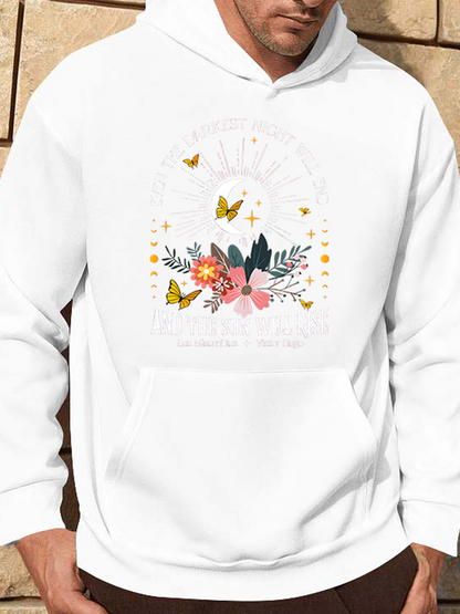 Men's Graphic Hoodie Radiant Sunlight With Colorful Butterflies And Wild Flowers Hoodie