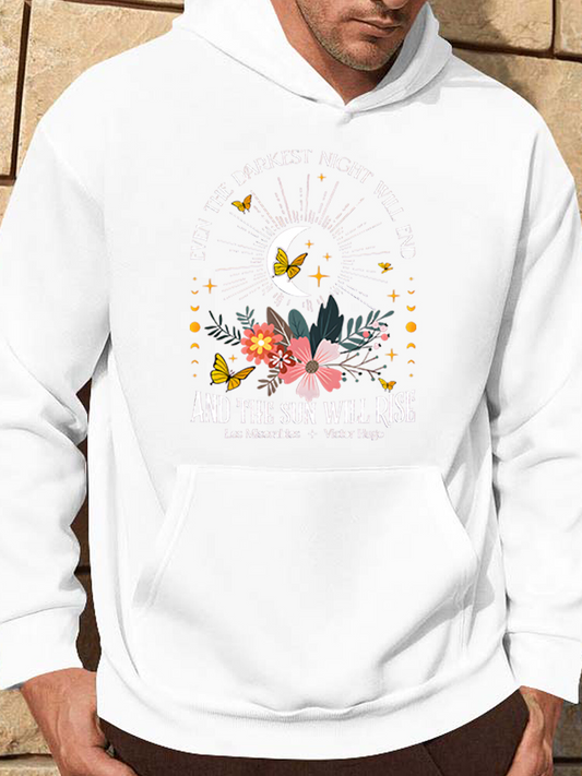 Men's Graphic Hoodie Radiant Sunlight With Colorful Butterflies And Wild Flowers Hoodie