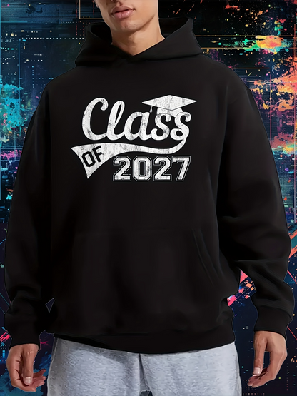Men's Graphic Hoodie Class Of 2027 With Graduation Cap And Bold Typography Hoodie