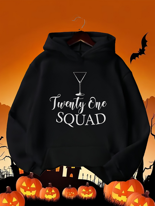 Men's Graphic Hoodie Twenty One Squad Cocktail Glass Design With Playful Lettering Hoodie