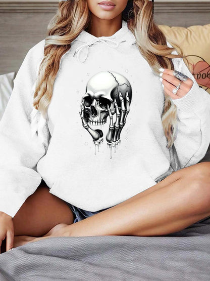 Women's Graphic Hoodie Melting Metallic Hands Grasping A Dripping Chrome Skull