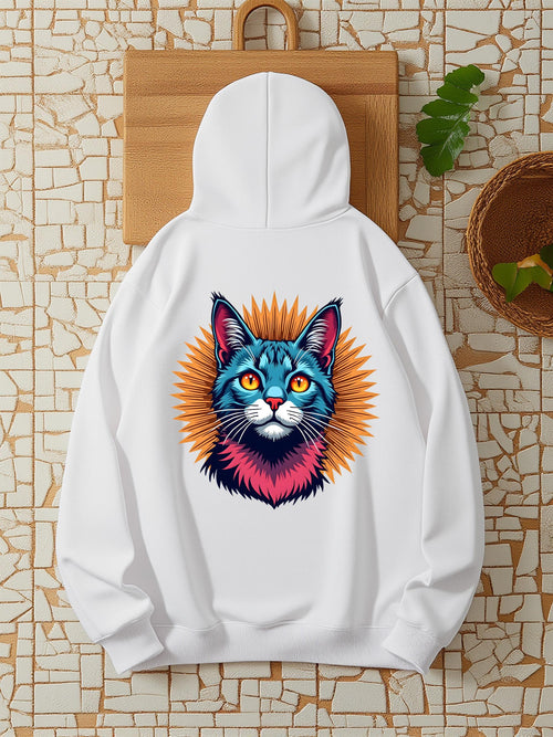 Women's Graphic Hoodie Radiant Neon Glow With Vibrant Colorful Abstract Cat Portrait