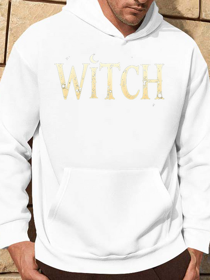 Men's Graphic Hoodie Sparkling Gold Lettering With Star Accents Witch