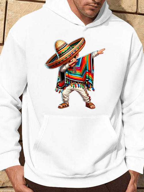 Men's Graphic Hoodie Colorful Poncho And Sombrero With Dancing Man Under Sunshine
