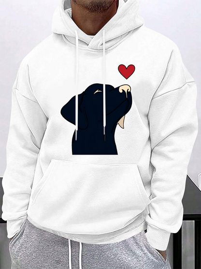 Men's Graphic Hoodie Minimalist Black Dog Silhouette With Red Heart Accentuating Playful Puppy