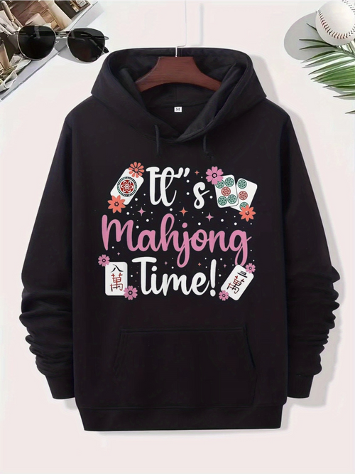 Men's Graphic Hoodie Its Mahjong Time With Colorful Tiles And Playful Floral Mahjong