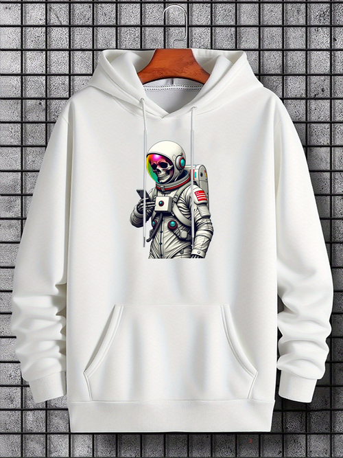 Men's Graphic Hoodie Colorful Reflections On Space Helmet Of Standing Astronaut