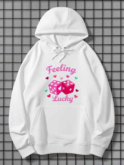 Men's Graphic Hoodie Feeling Lucky Surrounded By Colorful Hearts And Sparkling Dice