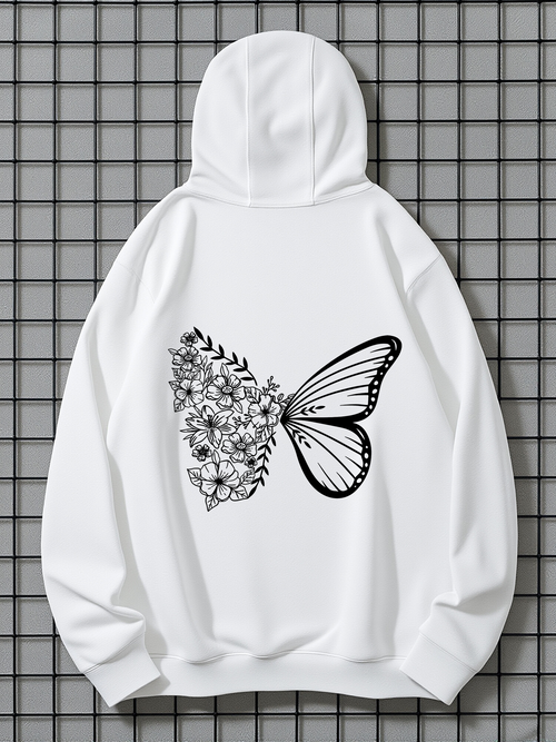 Men's Graphic Hoodie Delicate Blooming Flowers Forming A Graceful Butterfly Wing Butterfly