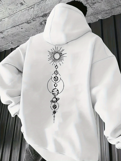 Men's Graphic Hoodie Celestial Symbols Radiating Light And Geometric Shape Among Moons Sun Ornament