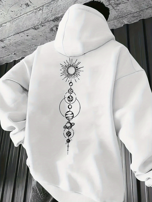 Men's Graphic Hoodie Celestial Symbols Radiating Light And Geometric Shape Among Moons Sun Ornament