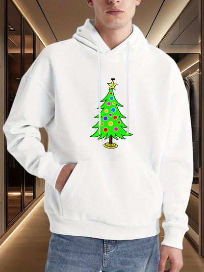 Men's Graphic Hoodie Colorful Ornaments Shining Among Green Festive Christmas Tree