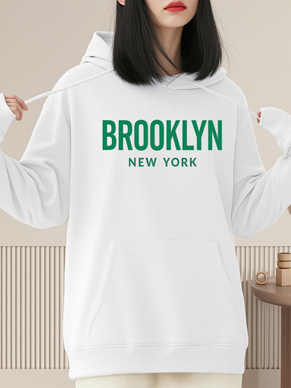 Women's Graphic Hoodie Brooklyn New York Bold Green Letters Hoodie