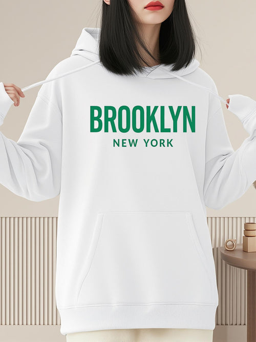 Women's Graphic Hoodie Brooklyn New York Bold Green Letters Hoodie