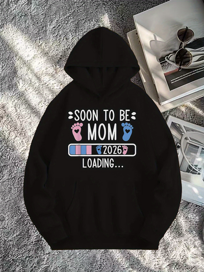 Men's Graphic Hoodie Soon To Be Mom Loading Bar With Baby Footprints And Pink Blue Accents Hoodie