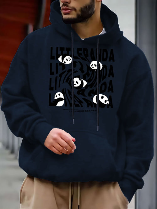 Men's Graphic Hoodie Little Panda Among Black Swirls With Playful Motion Main Panda