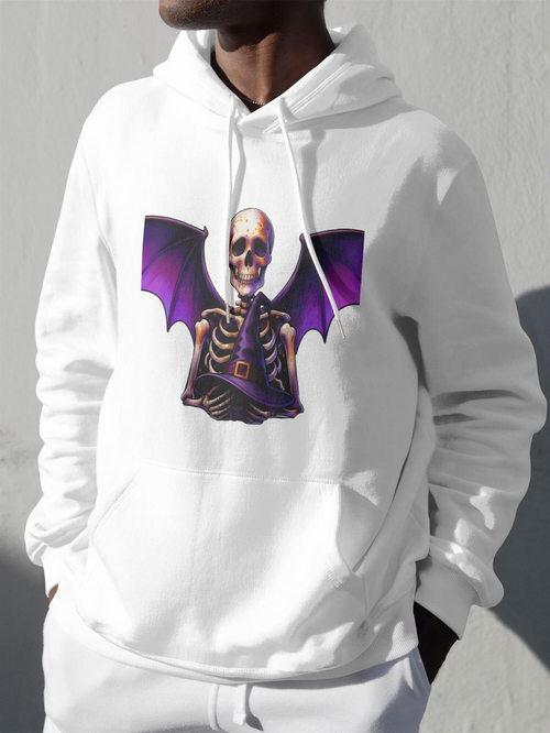 Men's Graphic Hoodie Vibrant Skull Skeleton With Purple Wings Under Sunlight