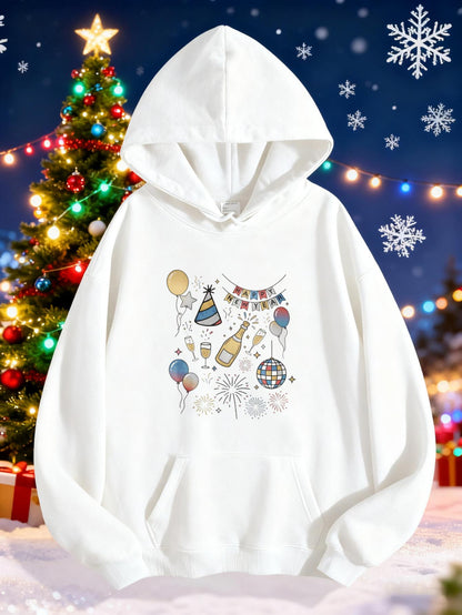 Women's Graphic Hoodie Colorful Christmas Lights With Ornaments Snowflakes And Holiday Garland