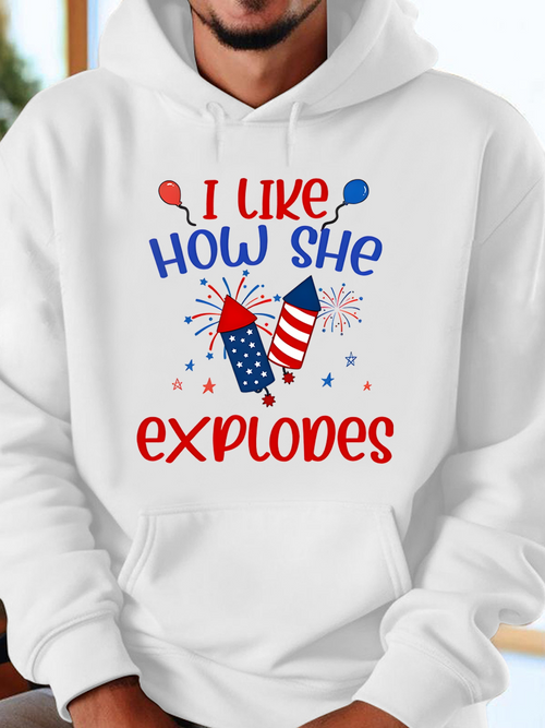 Men's Graphic Hoodie I Like How She Explodes With Festive Rockets Balloons And Colorful Fireworks
