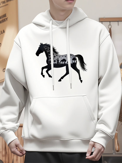 Men's Graphic Hoodie Spotted Galloping Graceful Horse With Lively Motion Silhouette Design