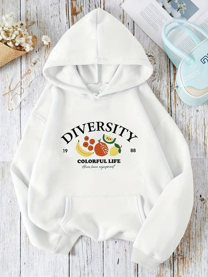 Women's Graphic Hoodie Diversity Colorful Life With Fresh Fruits Under Sunlight Hoodie