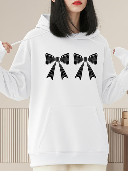 Women's Graphic Hoodie Minimalist Twin Satin Black Ribbon Bows Hoodie