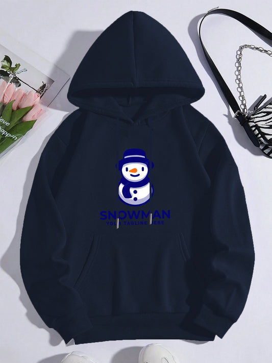Men's Graphic Hoodie Snowman With Blue Hat And Scarf Surrounded By Winter Cheerful Snowman
