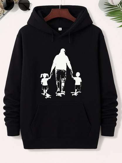 Men's Graphic Hoodie Walking Together In Unity Silhouette With Family On Black Hoodie