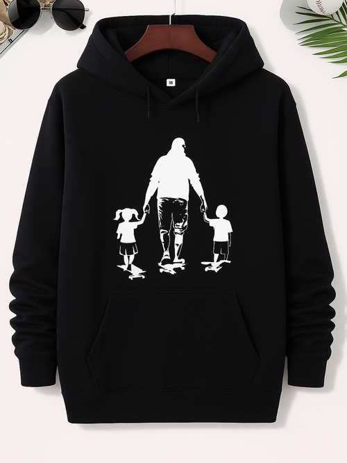Men's Graphic Hoodie Walking Together In Unity Silhouette With Family On Black Hoodie
