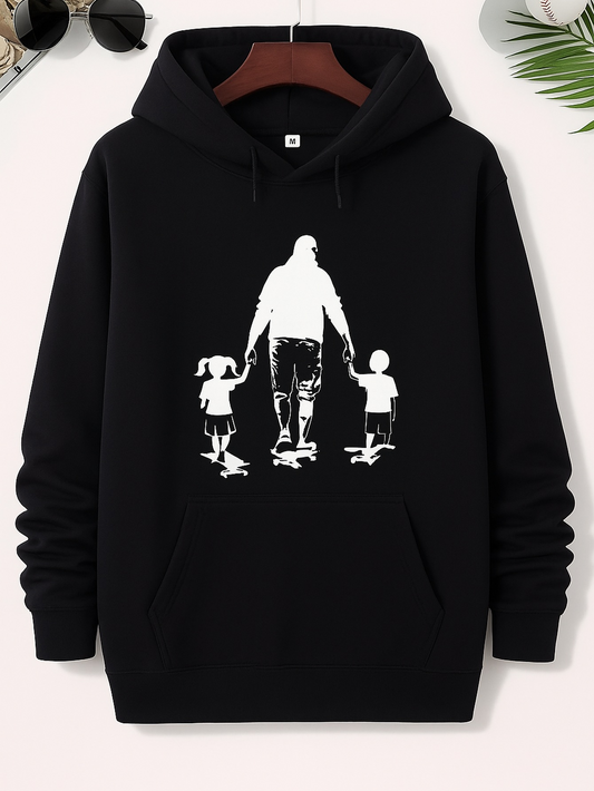 Men's Graphic Hoodie Walking Together In Unity Silhouette With Family On Black Hoodie