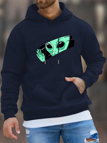 Men's Graphic Hoodie Mysterious Glow With Green Alien Peeking Through Night Window Alien