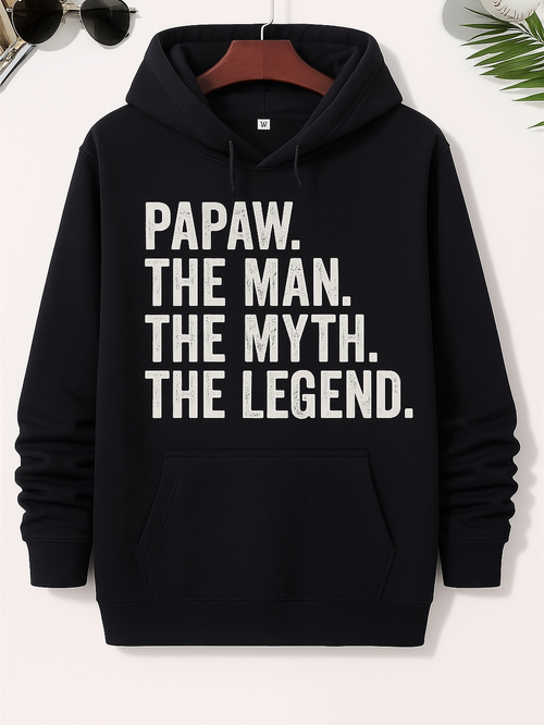 Men's Graphic Hoodie Papaw The Man The Myth The Legend Bold White Letters Hoodie