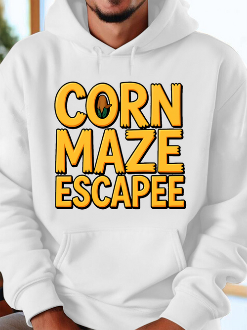 Men's Graphic Hoodie Corn Maze Escapee Playful Bold Lettering With Cartoon Corn Theme