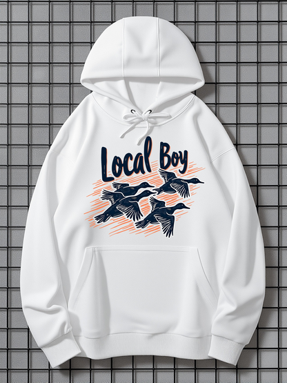 Men's Graphic Hoodie Local Boy Flying Ducks Under Orange Sunset Birds