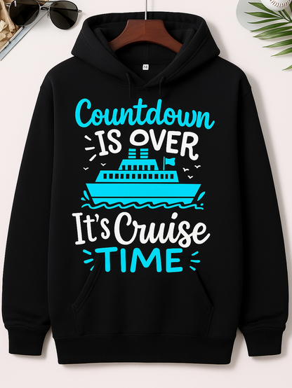 Men's Graphic Hoodie Countdown Is Over Its Cruise Time Blue Wavy Lines With Ship On The Ocean