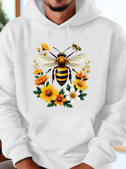 Men's Graphic Hoodie Golden Petals Surrounded By Lively Bees Among Blooming Flowers Bee