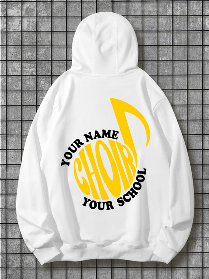 Men's Graphic Hoodie Your Name Choir Your School With Bold Yellow Musical Note Graphic