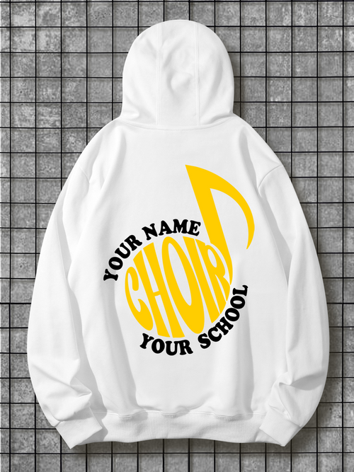 Men's Graphic Hoodie Your Name Choir Your School With Bold Yellow Musical Note Graphic