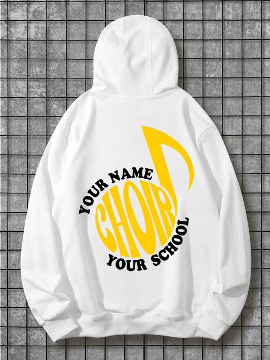Men's Graphic Hoodie Your Name Choir Your School With Bold Yellow Musical Note Graphic