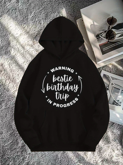 Men's Graphic Hoodie Warning Bestie Birthday Trip In Progress Playful Circular Handwritten Lettering Hoodie