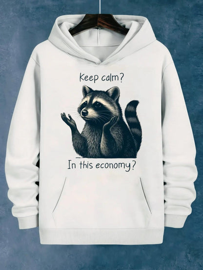 Women's Graphic Hoodie Keep Calm In This Economy Confused Raccoon With Raised Paws Looking Curious