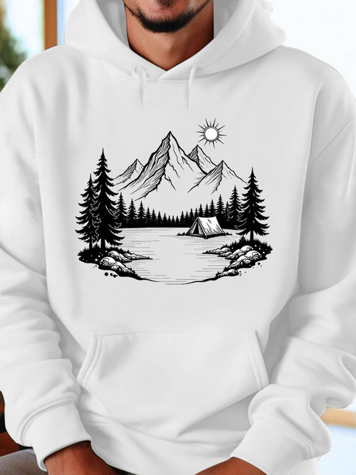 Men's Graphic Hoodie Peaceful Lakeside Forest With Pine Trees And Majestic Mountain Scene