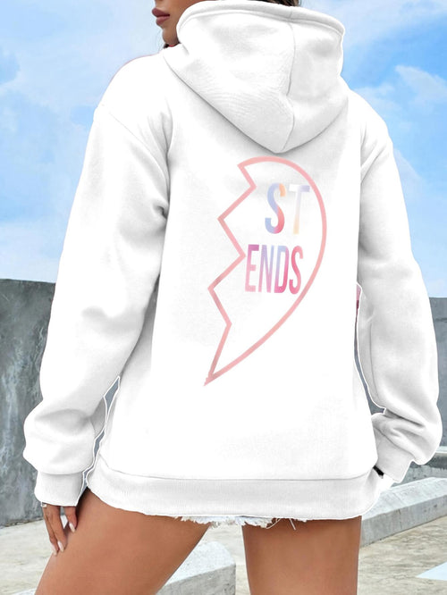 Women's Graphic Hoodie Broken Heart Outline With Pink Accents Featuring St Ends Lettering