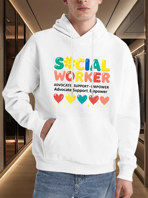 Men's Graphic Hoodie Advocate Support Empower With Colorful Hearts Social Worker