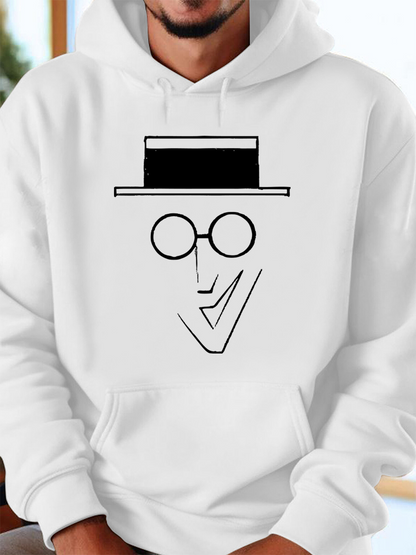 Men's Graphic Hoodie Minimalist Monochrome Lines With Artistic Linear Face Illustration