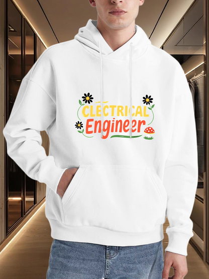 Men's Graphic Hoodie Colorful Flowers Blooming Around Electrical Engineer Text