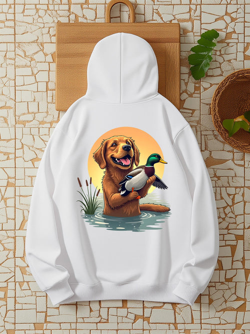 Women's Graphic Hoodie Calm Golden Retriever In Sunlit Pond Holding Duck