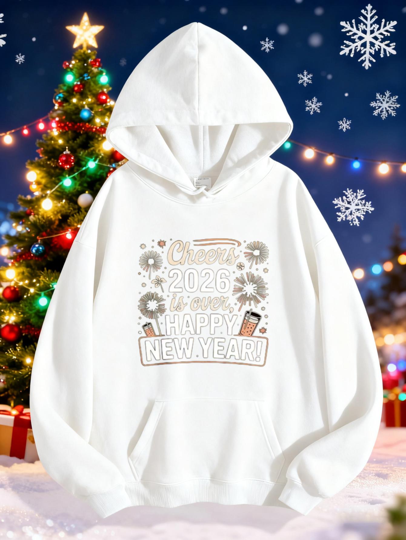 Women's Graphic Hoodie 2023 Happy New Year With Fireworks Confetti And Celebratory Festive Balloons Hoodie