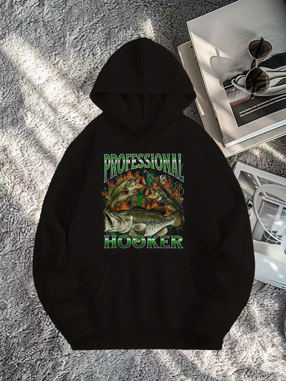 Men's Graphic Hoodie Professional Fisherman Surrounded By Underwater Plants With Big Catch Fish